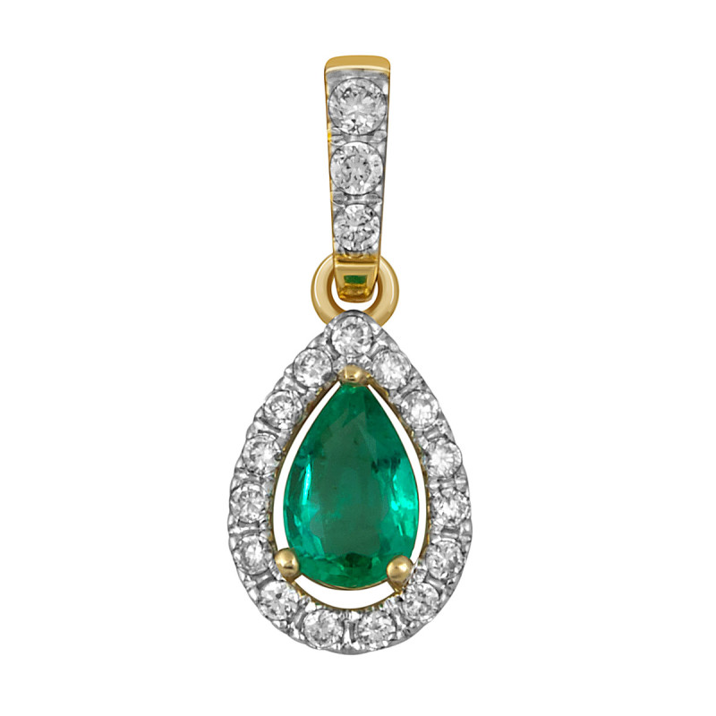 Кулон из жёлтого золота с бриллиантами и изумрудом (052432)