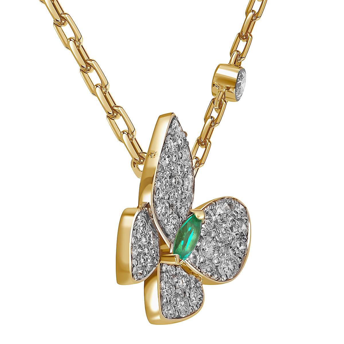 Колье из жёлтого золота с бриллиантами и изумрудом 