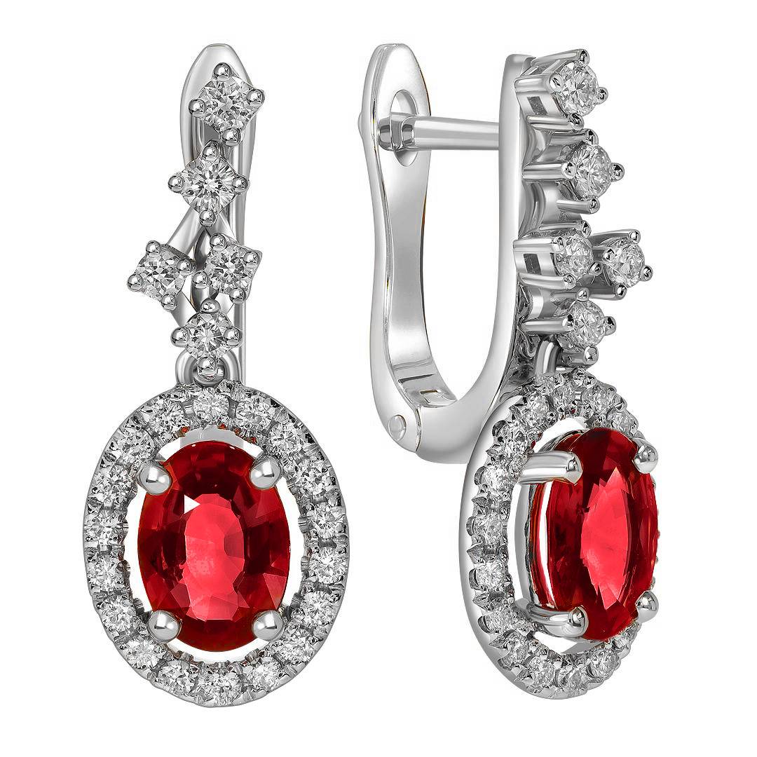 Серьги из белого золота с бриллиантами и рубинами (060330)