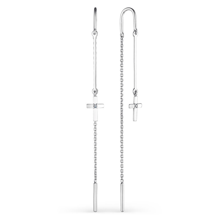 Серьги протяжки из белого золота с бриллиантами (048773)
