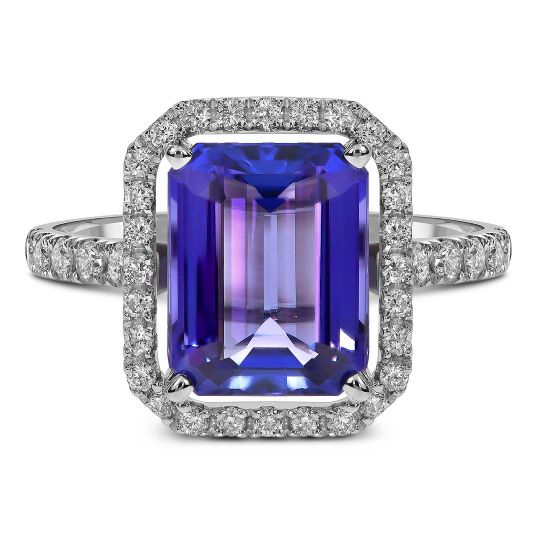 Кольцо из белого золота с бриллиантами и танзанитом (061559)