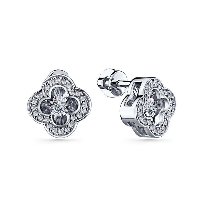 Серьги пусеты из белого золота с бриллиантами (060001)