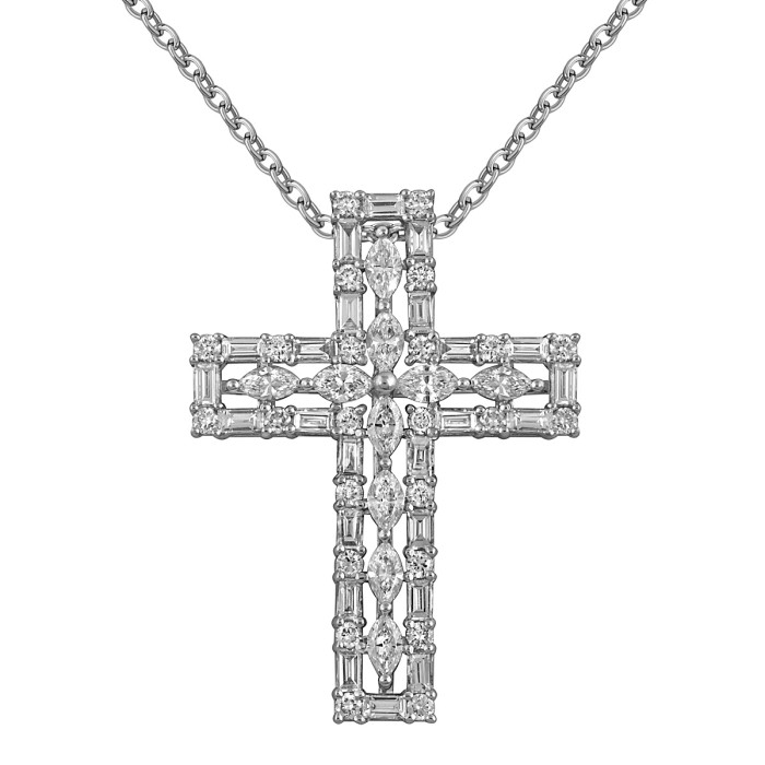 Колье крест из белого золота с бриллиантами "Crivelli" (052636)