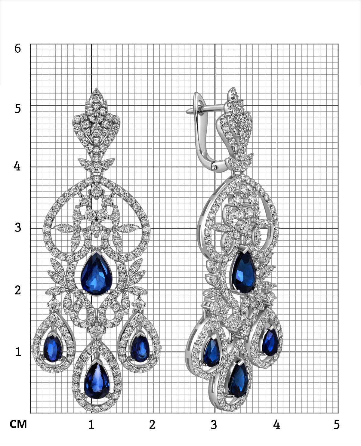 Серьги из белого золота с бриллиантами и сапфирами (025578)
