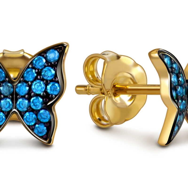 Серьги пусеты из жёлтого золота с фианитами 