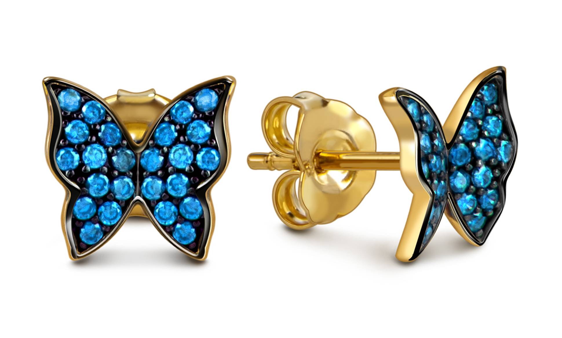 Серьги пусеты из жёлтого золота с фианитами 