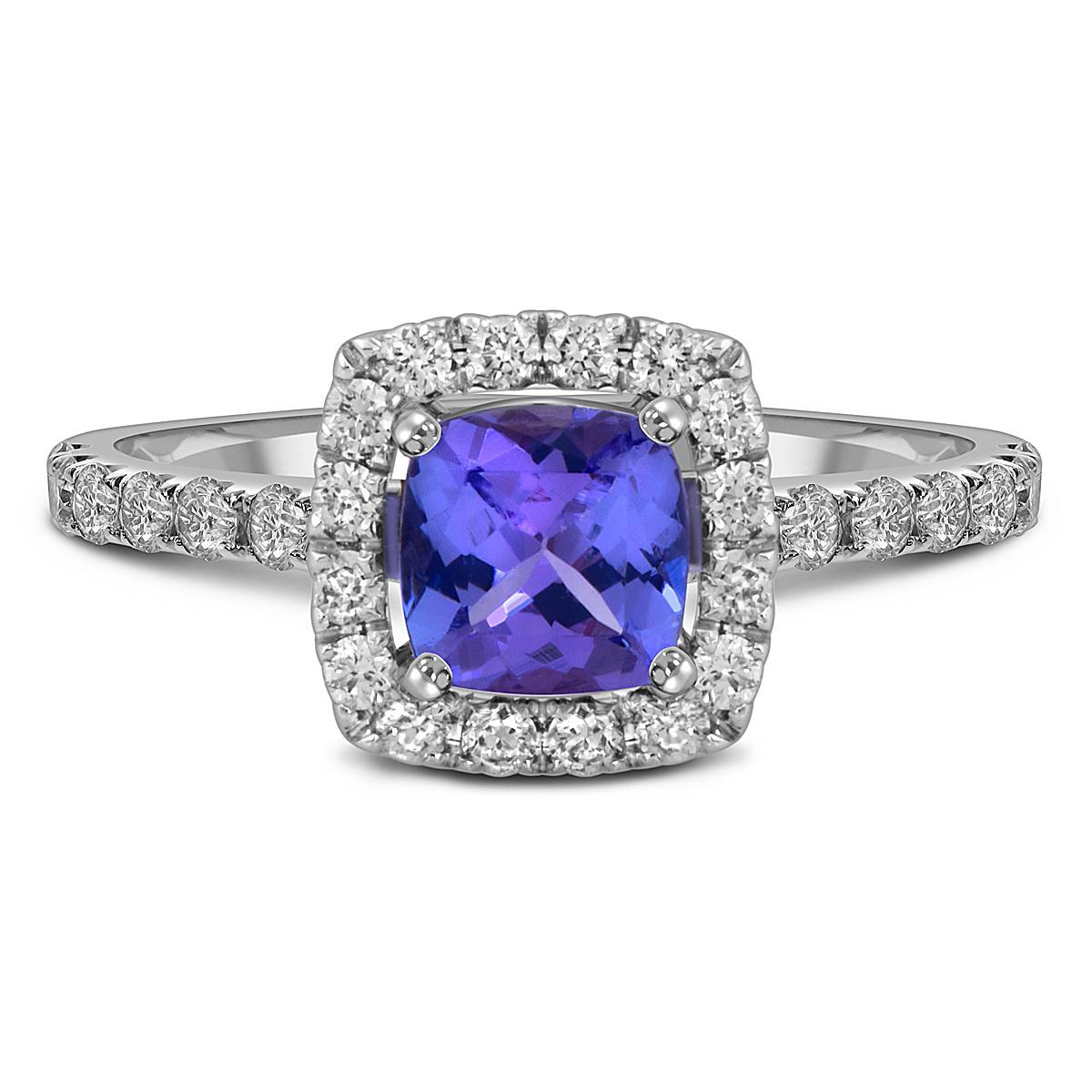 Кольцо из белого золота с бриллиантами и танзанитом (055652)