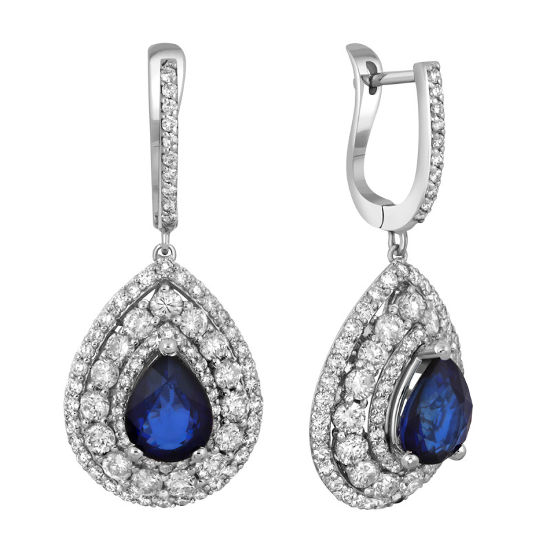 Серьги из белого золота с бриллиантами и сапфирами (040878)