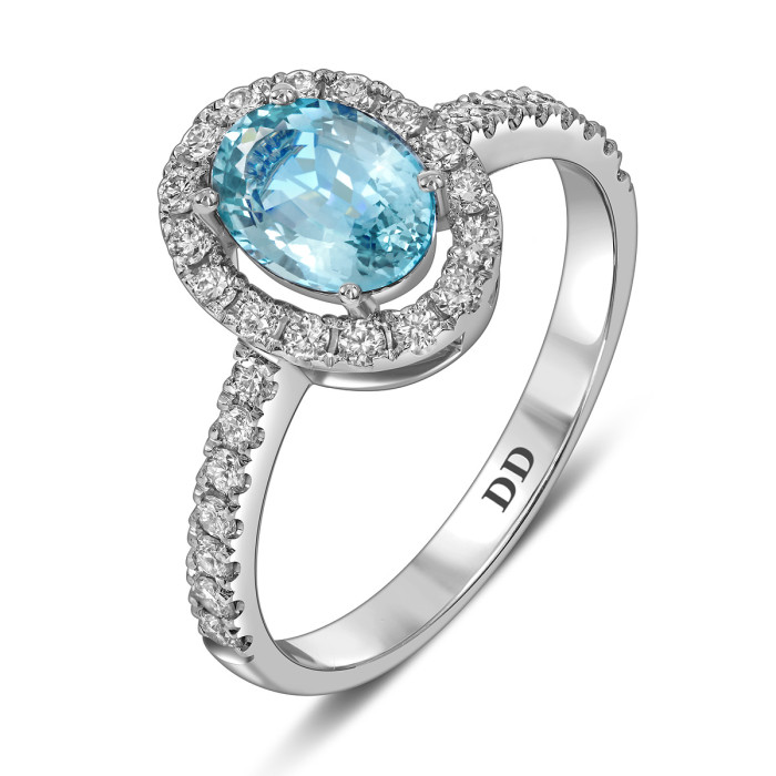 Кольцо из белого золота с бриллиантами и аквамарином (062767)