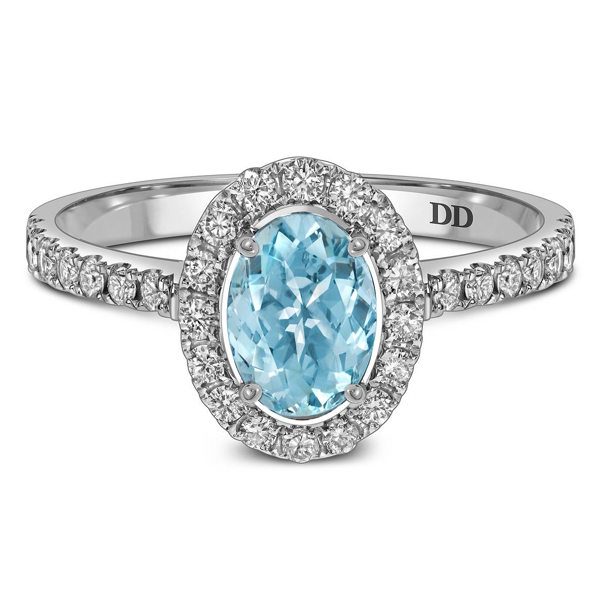 Кольцо из белого золота с бриллиантами и аквамарином (062767)