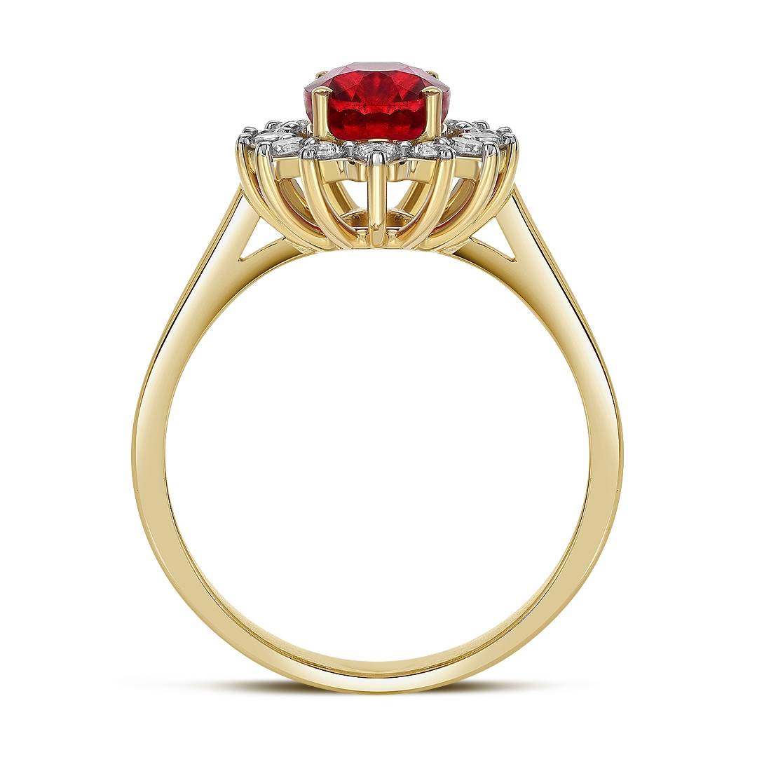 Кольцо из жёлтого золота с бриллиантами и рубином (046084)