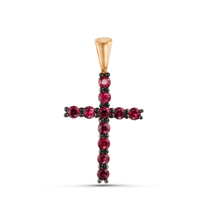 Кулон крест из красного золота с рубинами (060122)