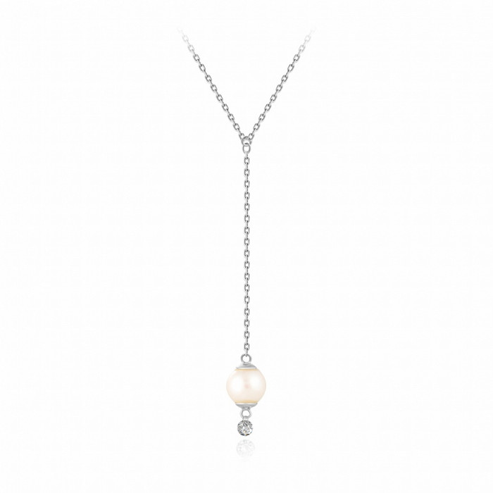 Колье из белого золота с бриллиантом и жемчугом Акойя (047768)