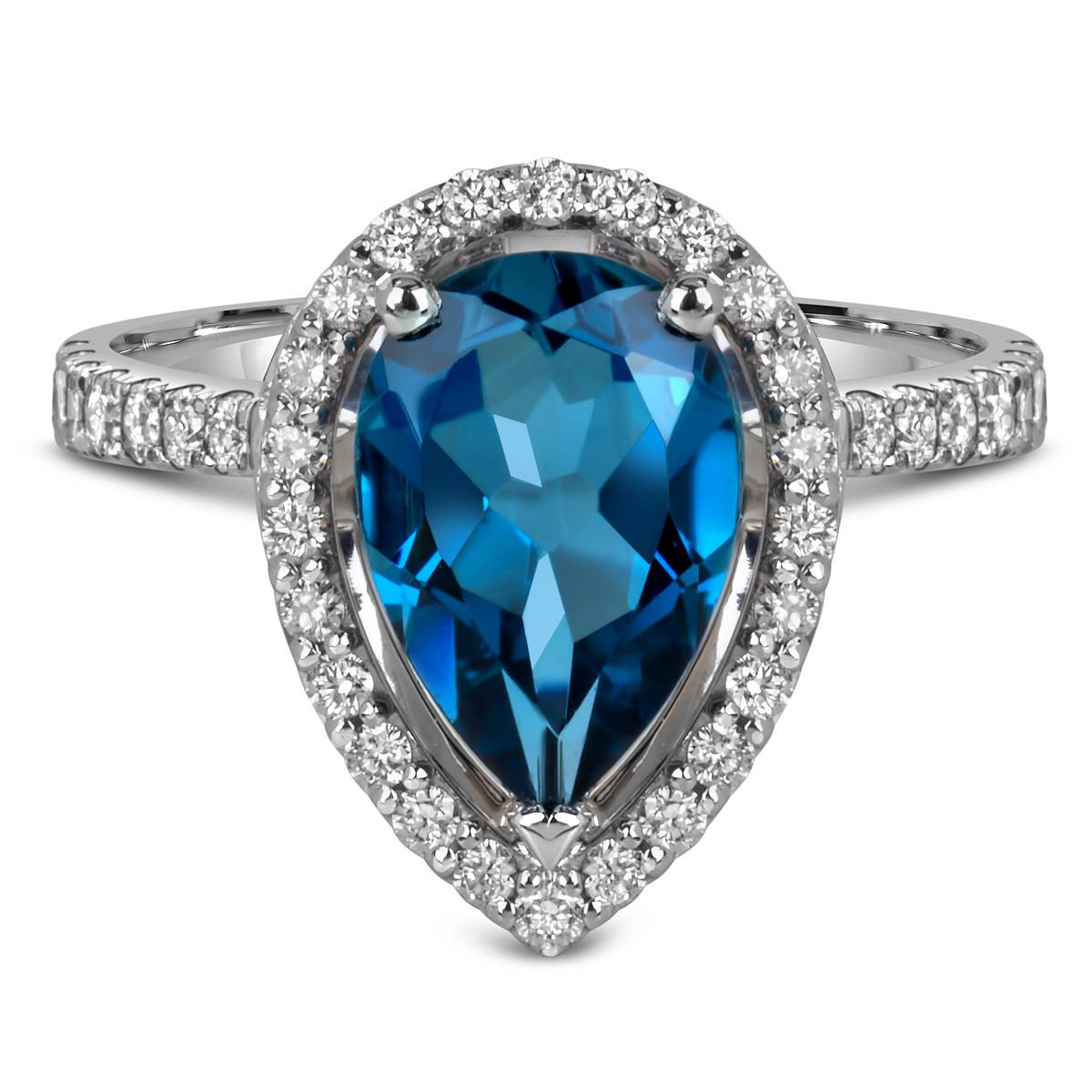 Кольцо из белого золота с бриллиантами и лондон топазом (060359)