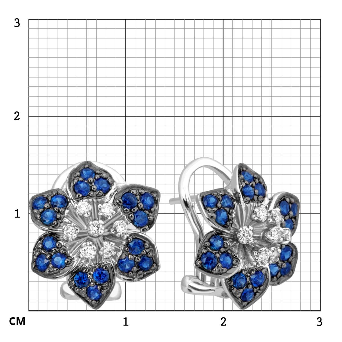 Серьги из белого золота с бриллиантами и сапфирами (001144)