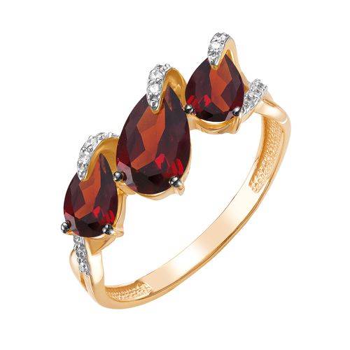 Кольцо из красного золота с гранатами и фианитами (040845)