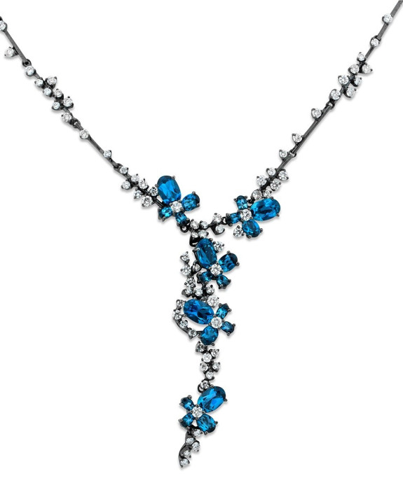 Колье из белого золота с бриллиантами и топазами (015270)