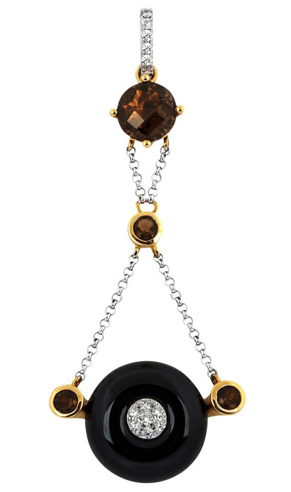 Кулон с бриллиантами, агатом и дымчатами кварцами (011076)