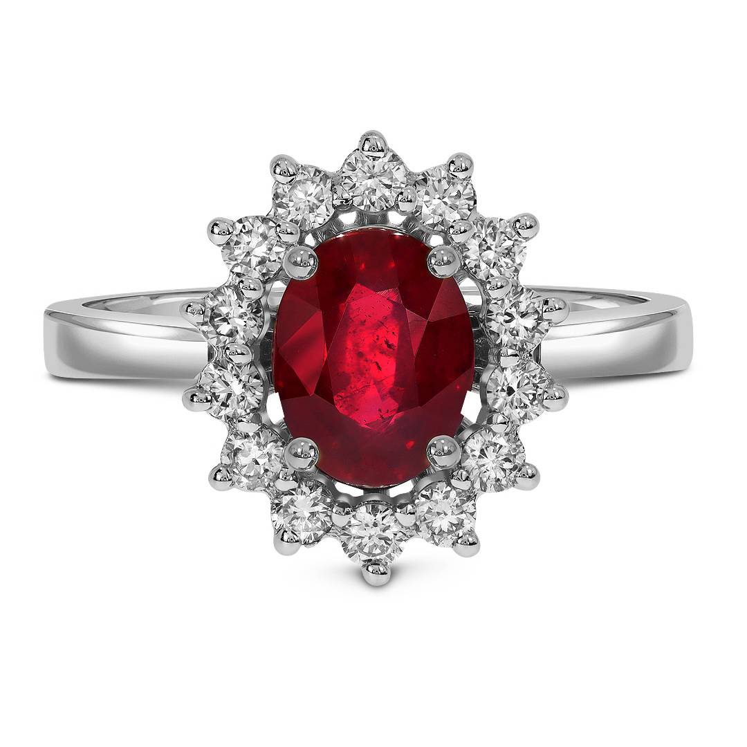 Кольцо из белого золота с бриллиантами и рубином (046082)