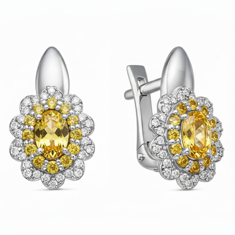 Серьги из белого золота с жёлтыми сапфирами и бриллиантами (063147)