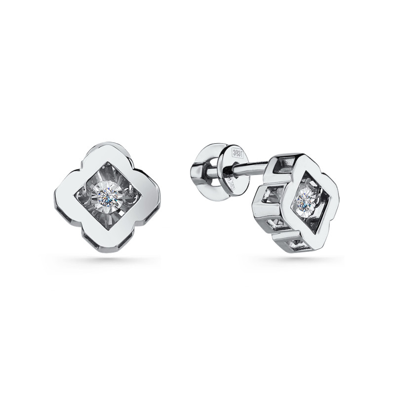 Серьги пусеты из белого золота с бриллиантами (060002)