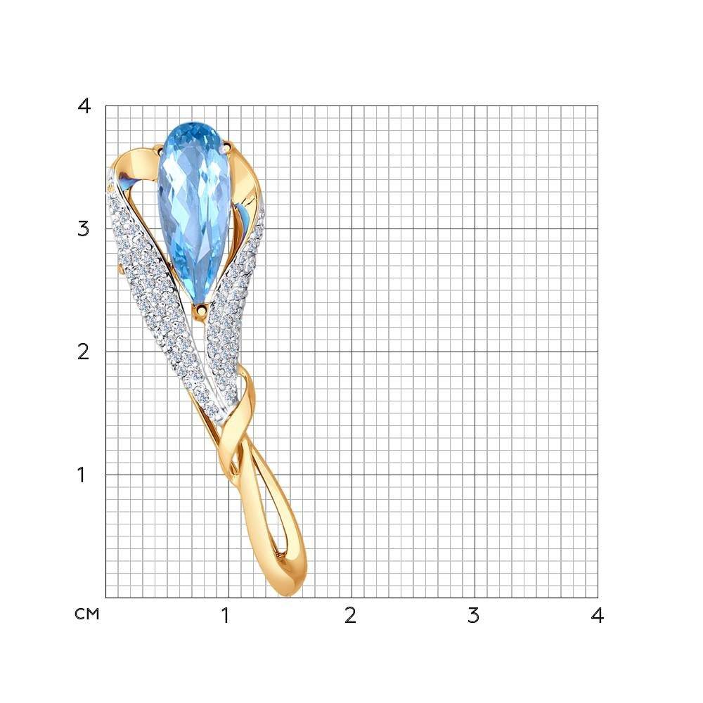 Брошь из красного золота с топазом и фианитами (030977)