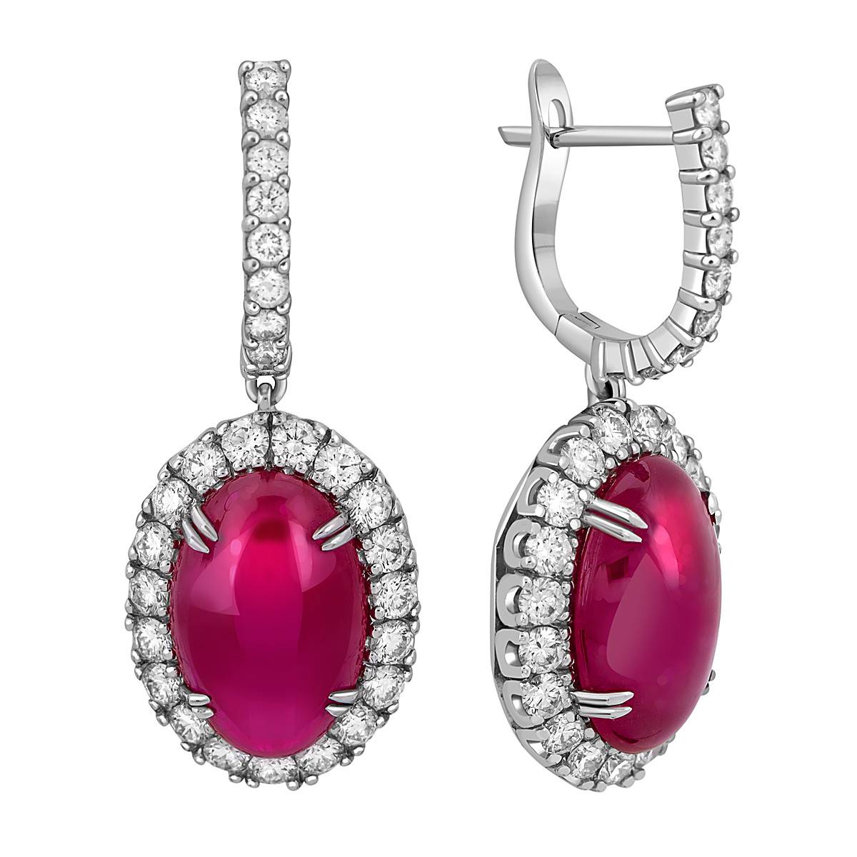 Серьги из белого золота с бриллиантами и рубинами (047557)