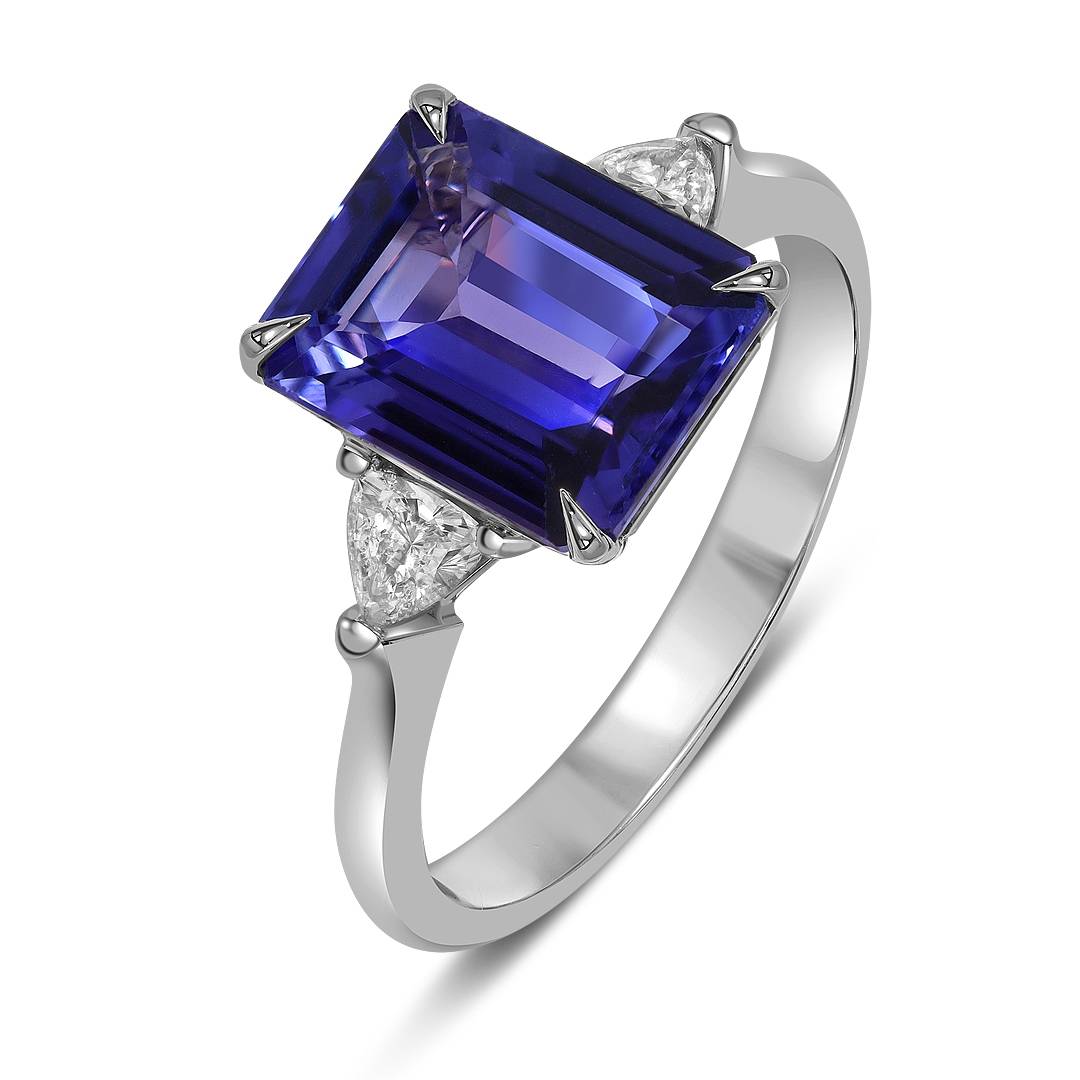 Кольцо из белого золота с бриллиантами и танзанитом (061560)