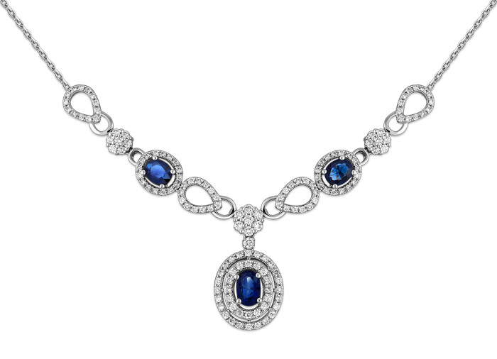 Колье из белого золота с бриллиантами и сапфирами (048454)