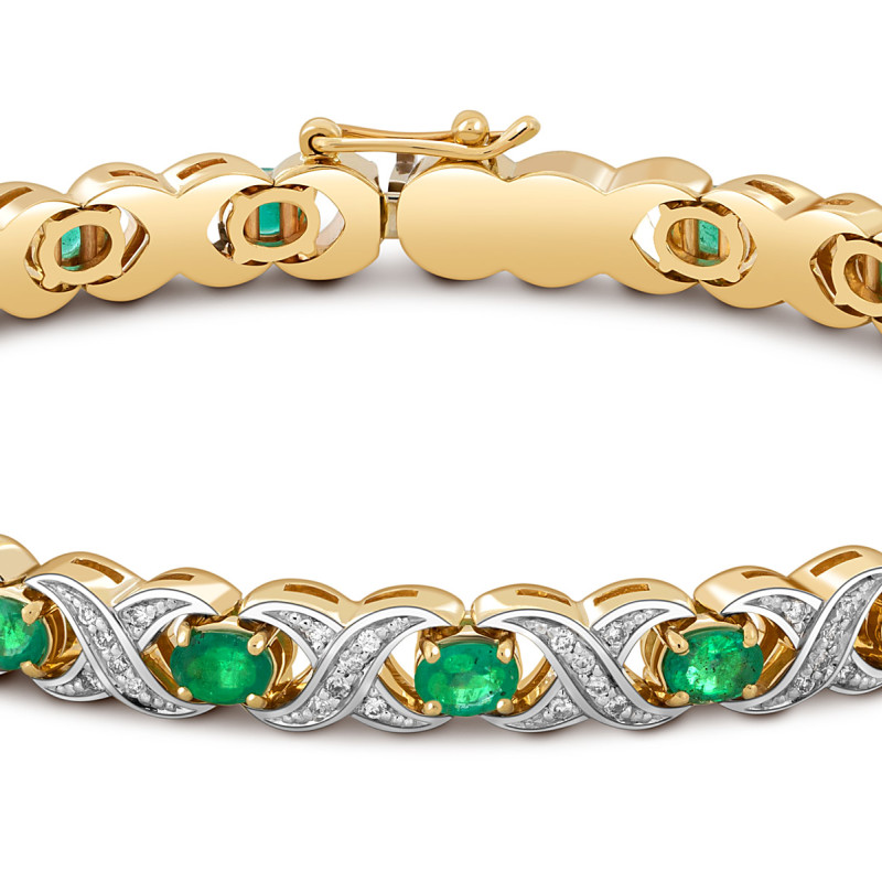 Браслет из жёлтого золота с бриллиантами и изумрудами (050831)