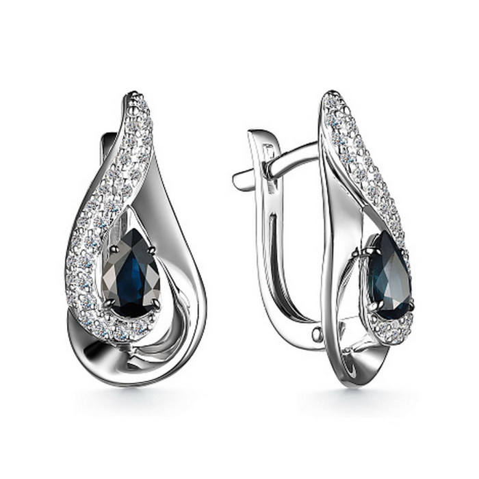Серьги из белого золота с бриллиантами и сапфирами (053319)