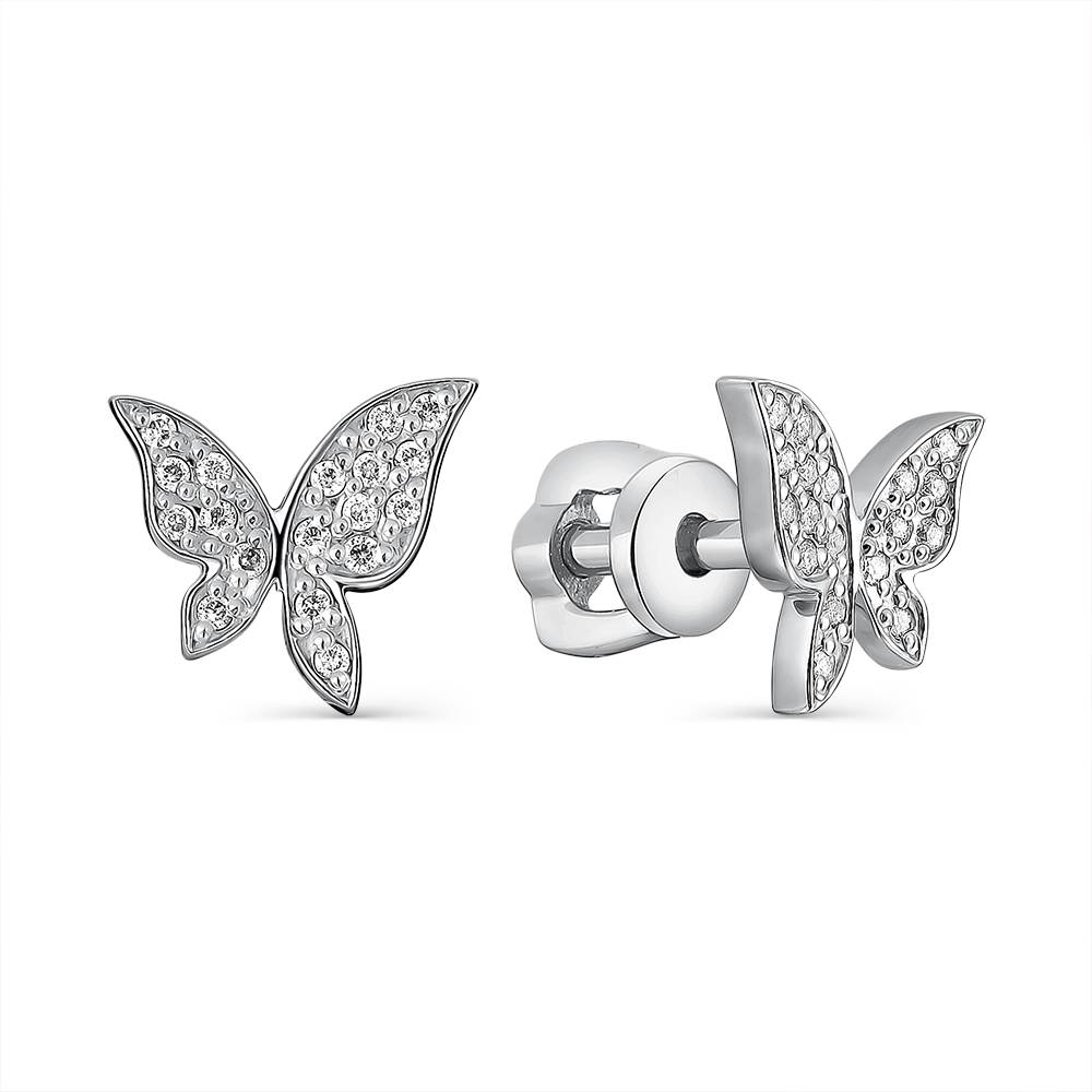 Серьги пусеты из белого золота с бриллиантами 