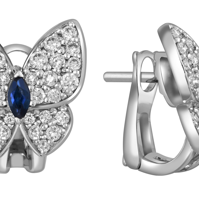Серьги из белого золота с бриллиантами и сапфирами 