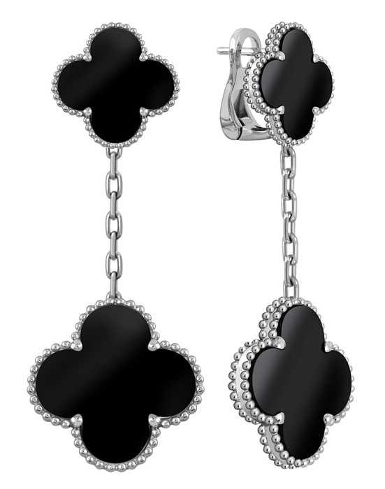 Серьги из белого золота с ониксом (046804)