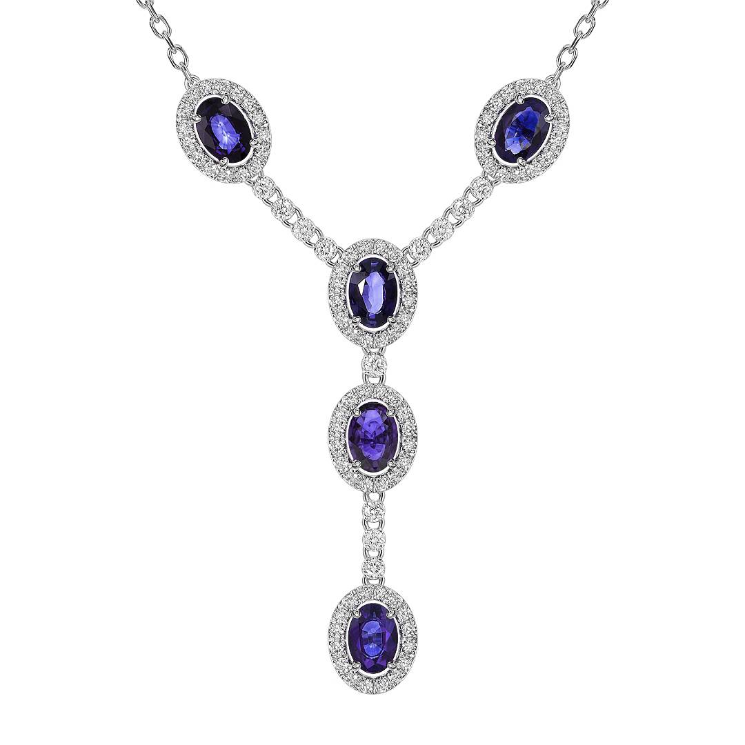 Колье из белого золота с бриллиантами и танзанитами (061620)