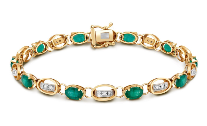 Браслет из комбинированного золота с бриллиантами и изумрудами (017505)