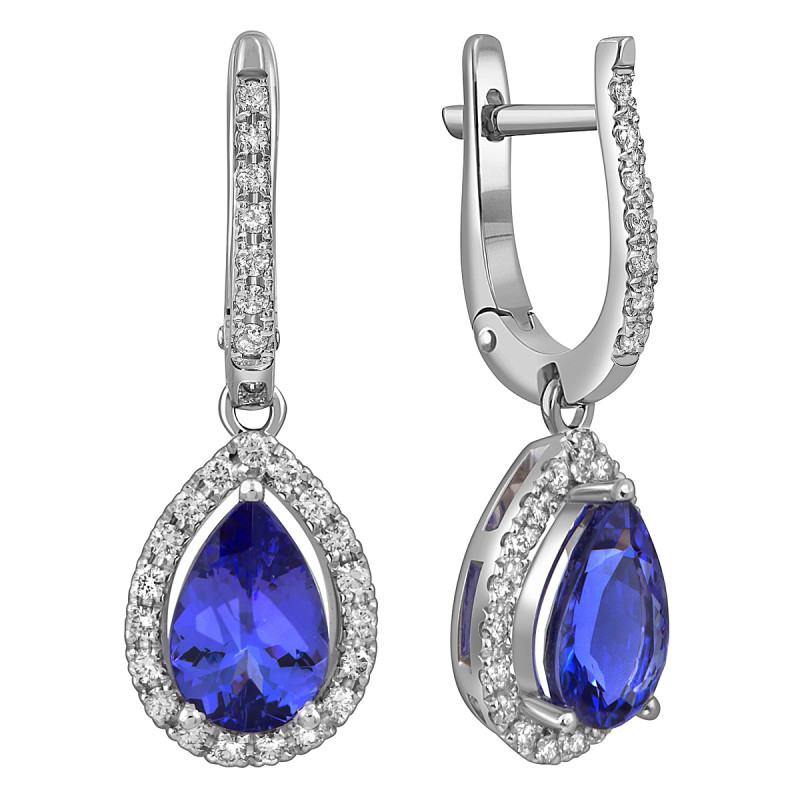 Серьги из белого золота с бриллиантами и танзанитами (053765)