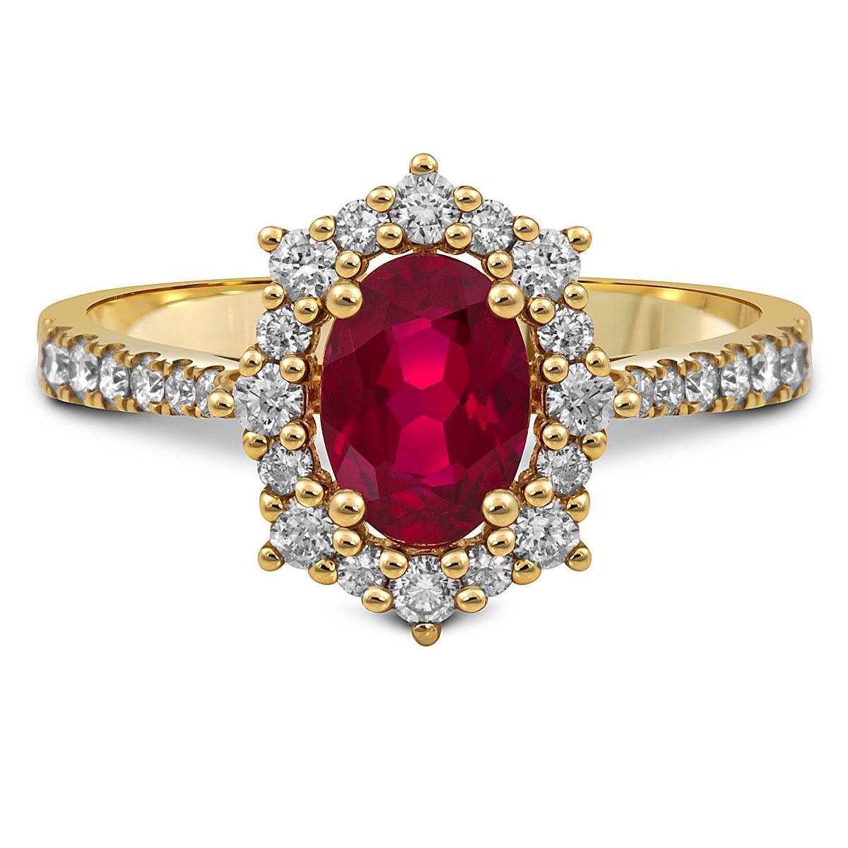 Кольцо из жёлтого золота с бриллиантами и рубином (054181)