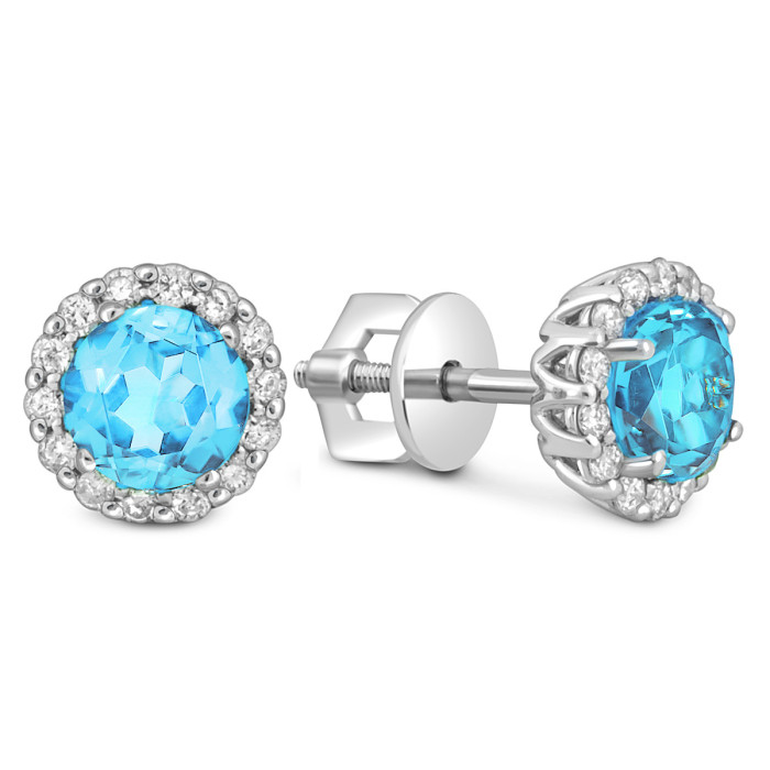 Серьги пусеты из белого золота с бриллиантами и топазами (060353)