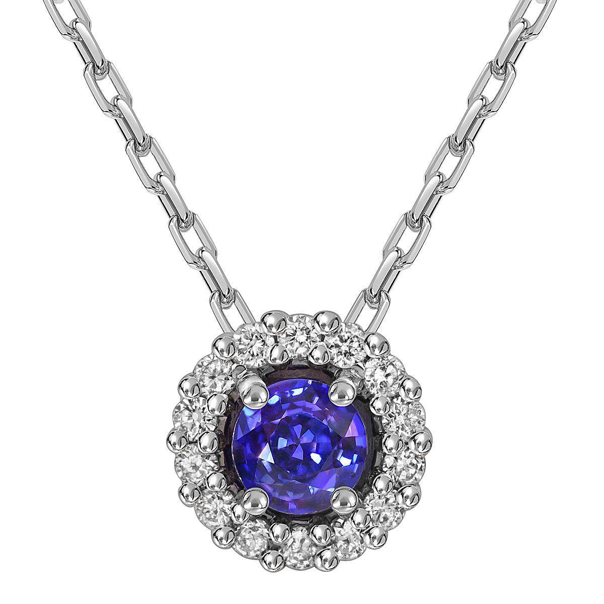 Колье из белого золота с бриллиантами и танзанитом (060609)