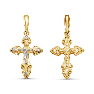 Кулон крест из жёлтого золота с бриллиантами (051161)