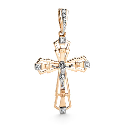 Кулон крест из комбинированного золота с бриллиантами (060911)