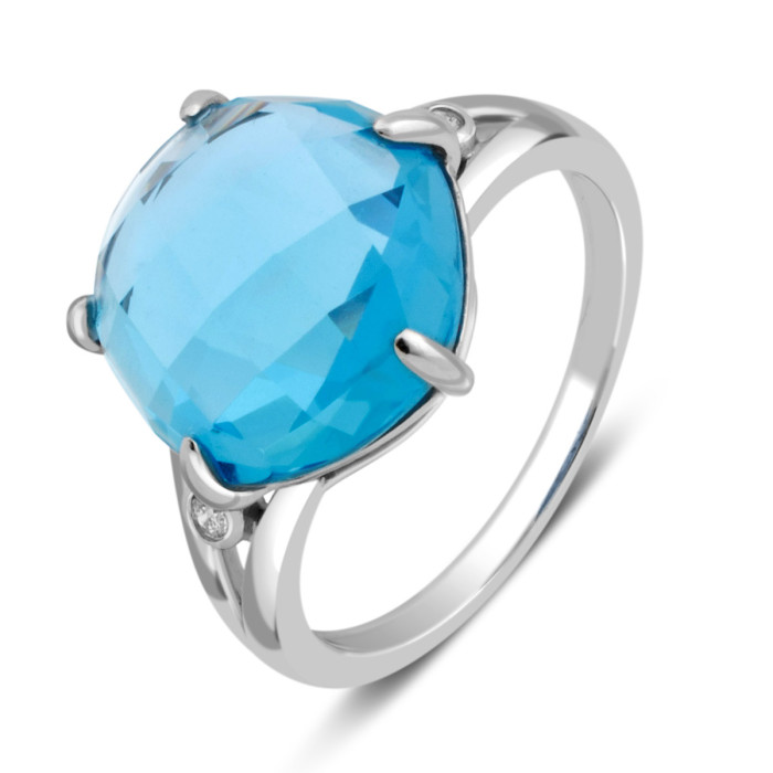 Кольцо из белого золота с бриллиантами и топазом (004007)