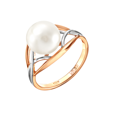 Кольцо из красного золота с жемчугом (041801)
