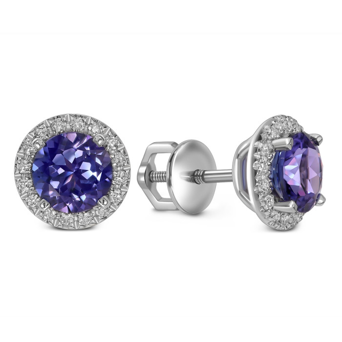 Серьги пусеты из белого золота с бриллиантами и танзанитами (060613)