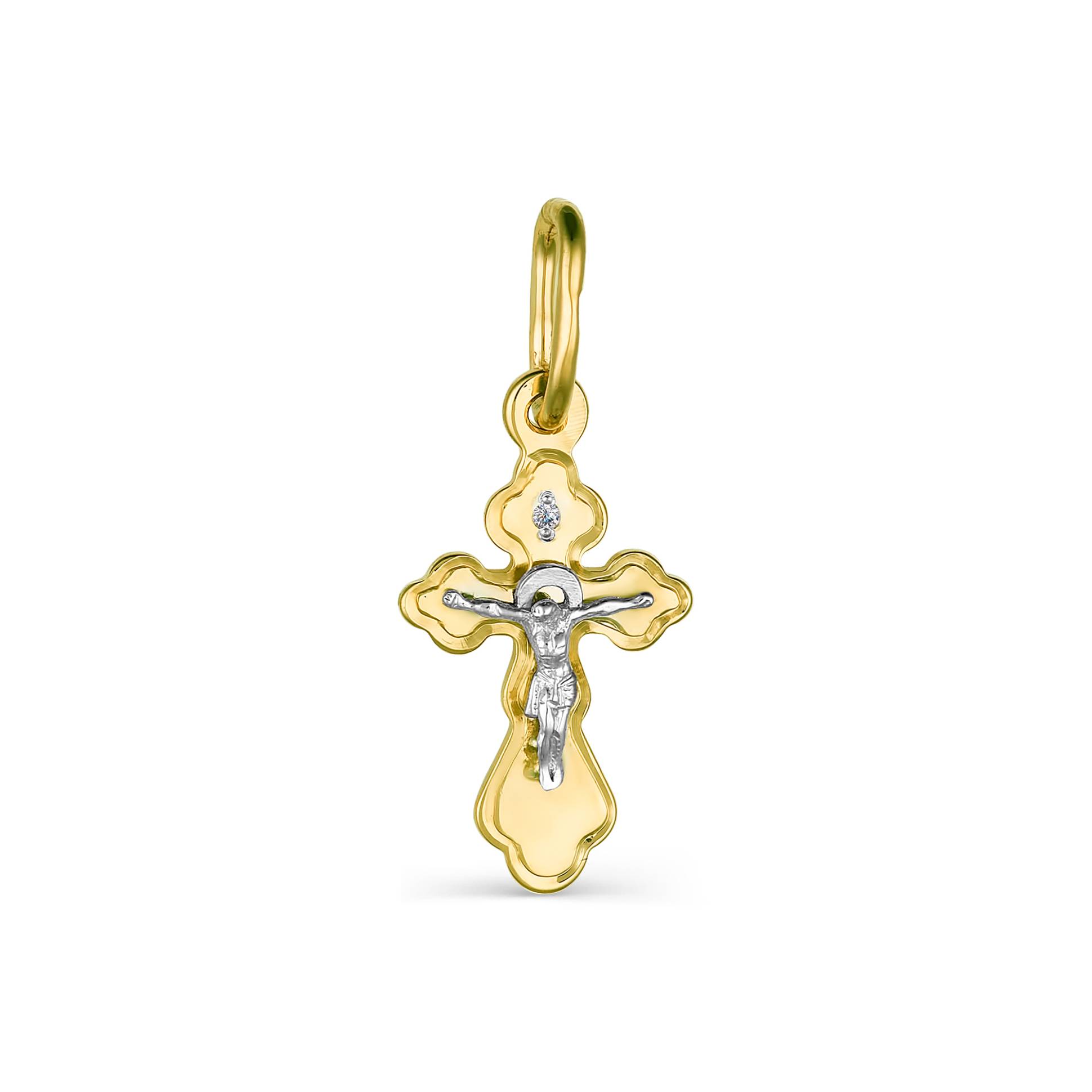 Кулон крест из комбинированного золота с бриллиантом (042144)