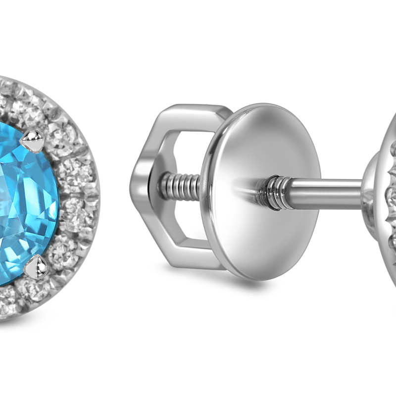 Серьги пусеты из белого золота с бриллиантами и топазами (054086)