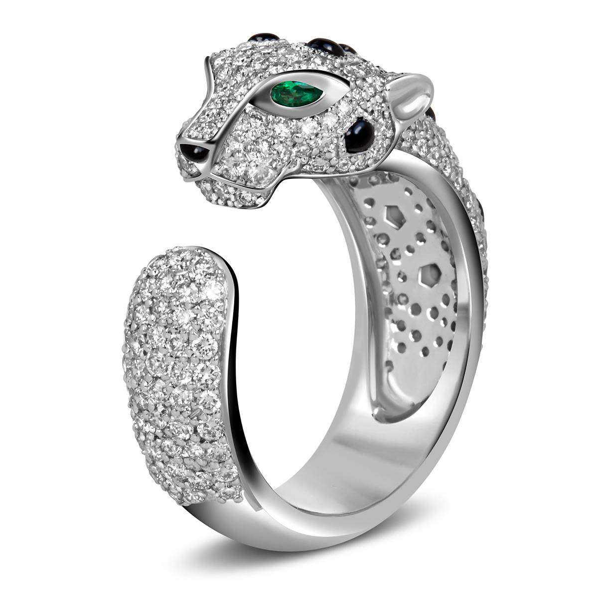 Кольцо из белого золота с бриллиантами, ситаллами и ониксами (060527)