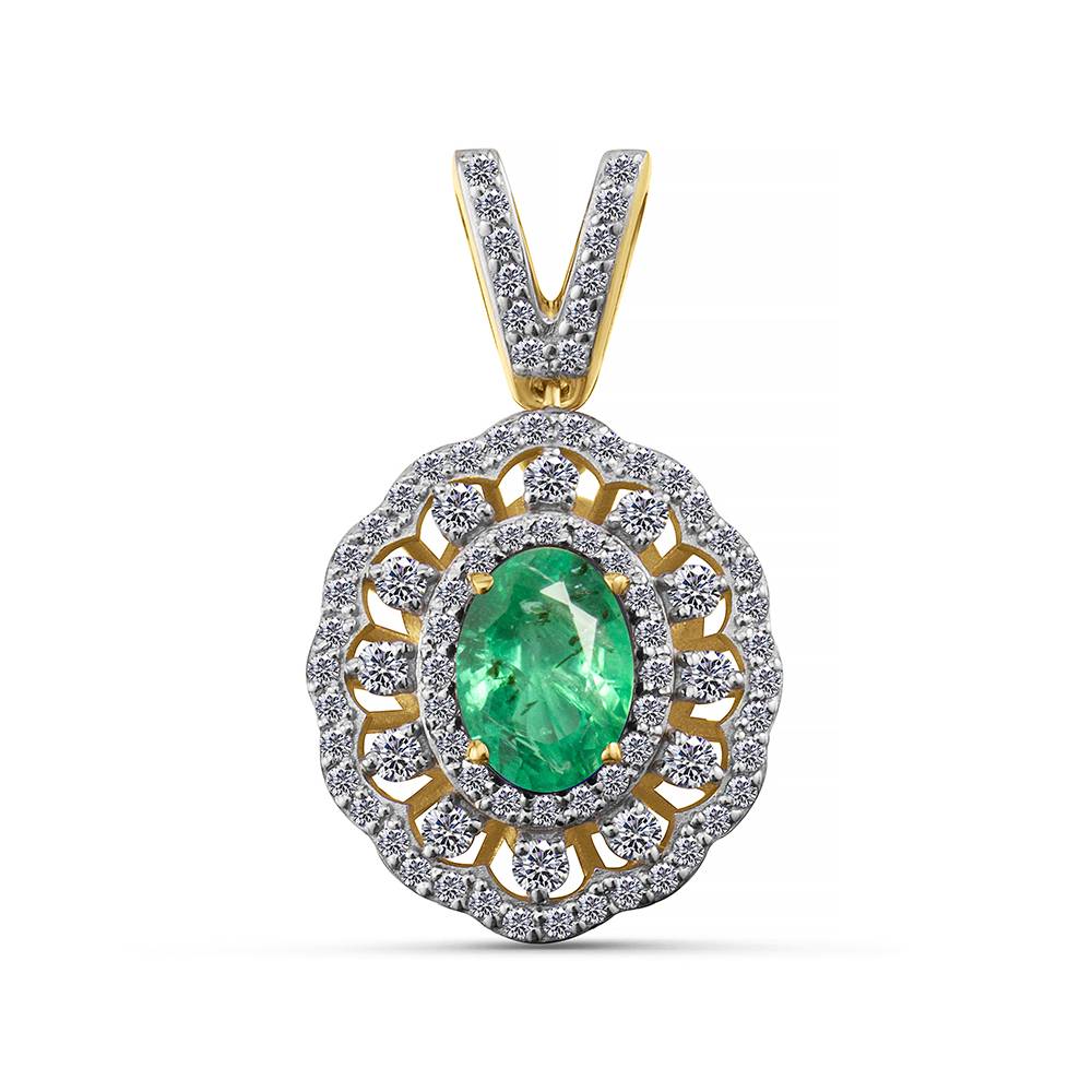 Кулон из жёлтого золота с бриллиантами и изумрудом (063793)