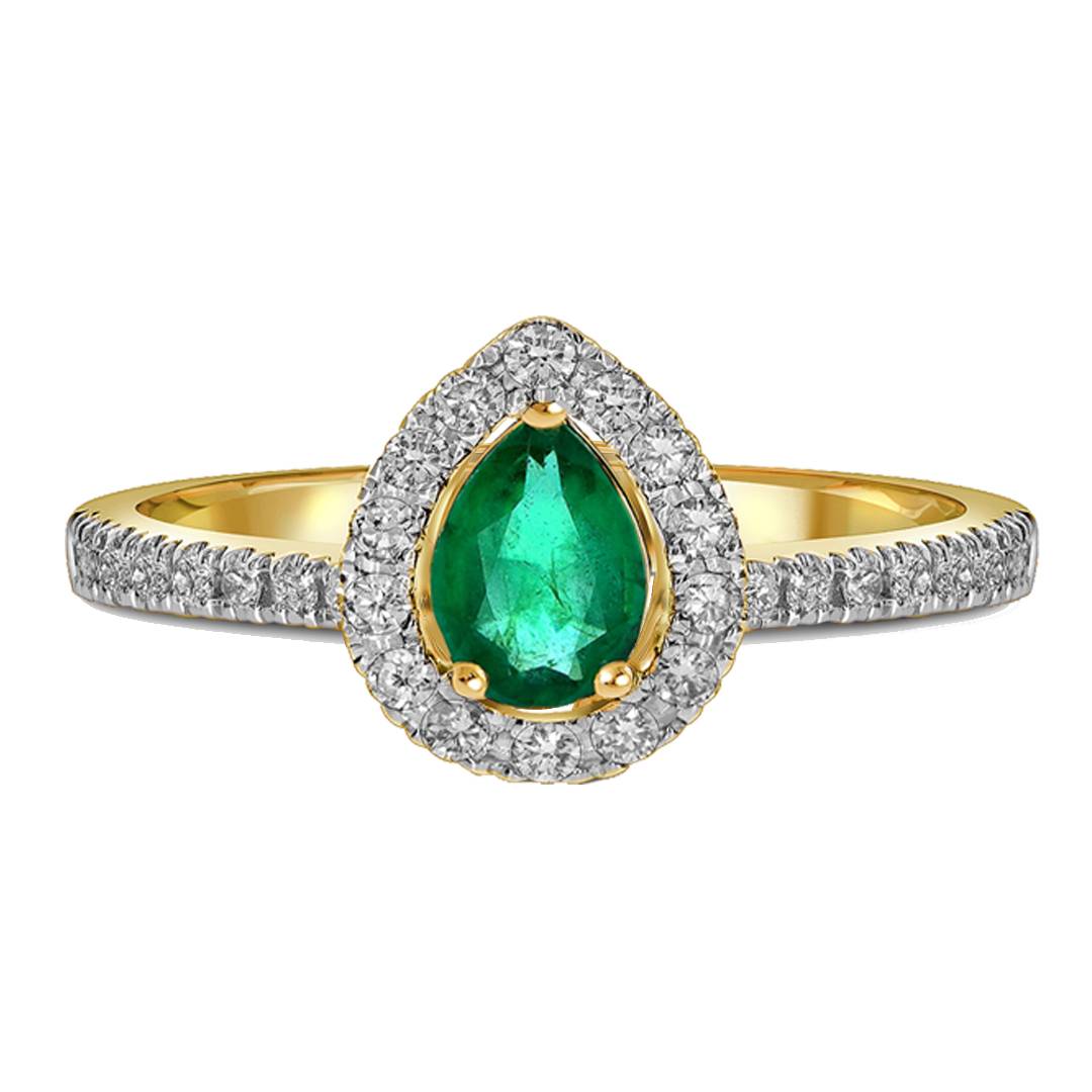 Кольцо из жёлтого золота с бриллиантами и изумрудом (061991)